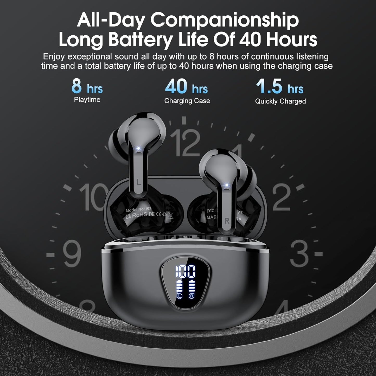 Black Besnoow I53 Bluetooth 5.4 Earbuds (Price: 45,000Rwf)